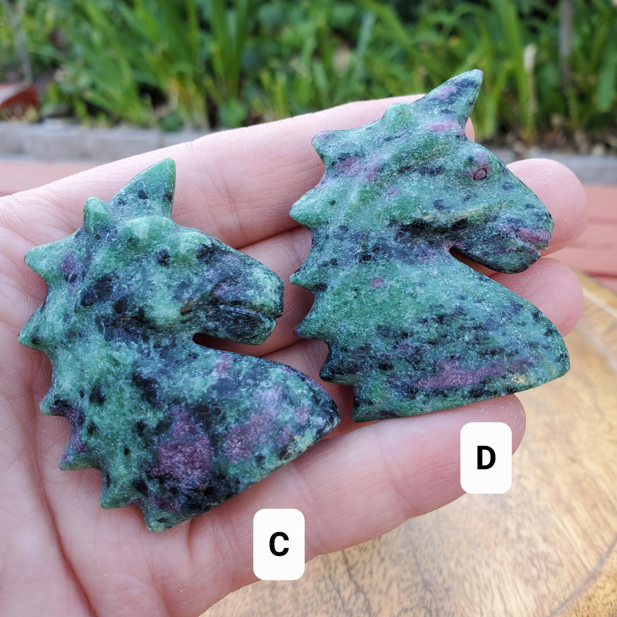 Small Ruby Zoisite Unicorn with UV reactive Ruby - Courage, Strength, Connects Our Hearts and Brain - Ruby Unicorn Carving Healing Gemstone