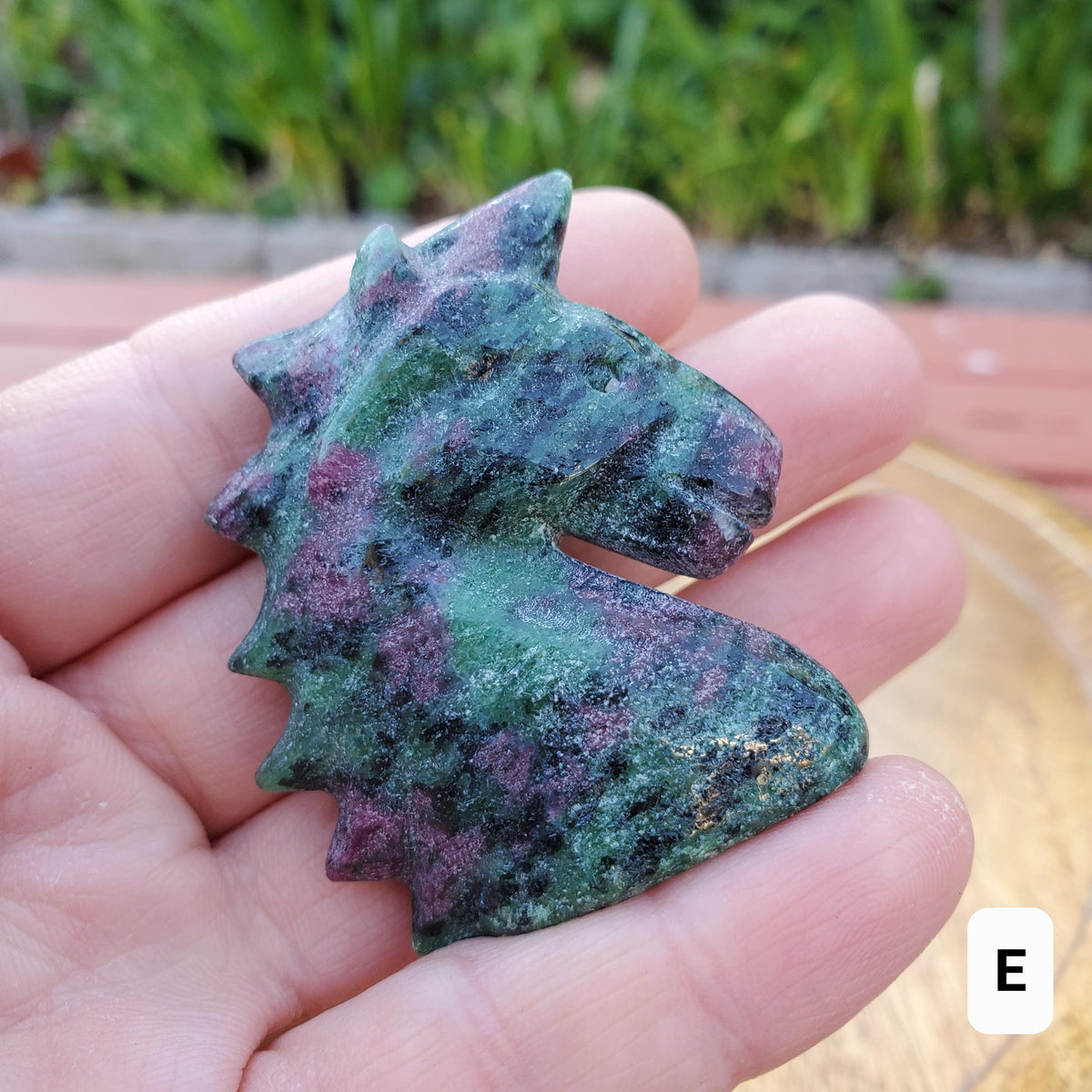 Small Ruby Zoisite Unicorn with UV reactive Ruby - Courage, Strength, Connects Our Hearts and Brain - Ruby Unicorn Carving Healing Gemstone