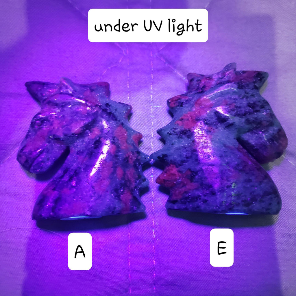 Small Ruby Zoisite Unicorn with UV reactive Ruby - Courage, Strength, Connects Our Hearts and Brain - Ruby Unicorn Carving Healing Gemstone