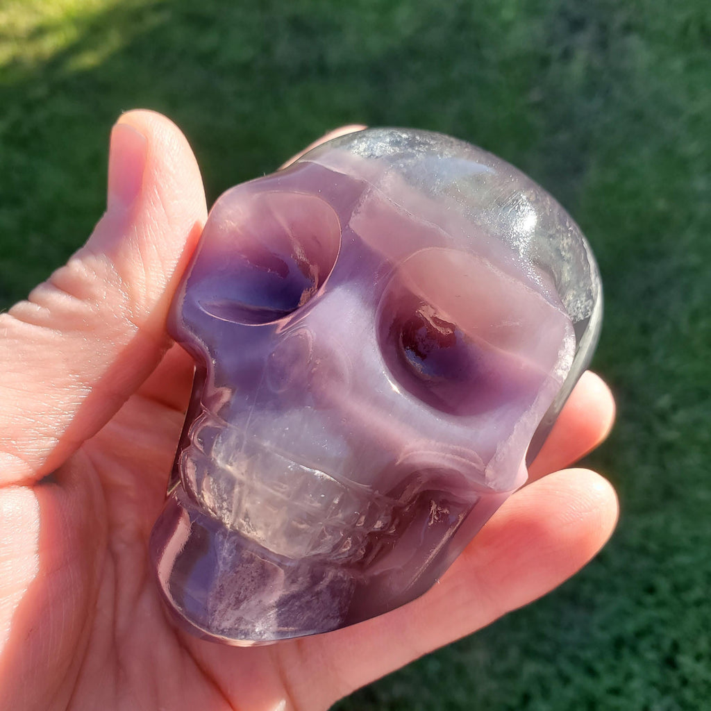 Rainbow Fluorite Skull - Calming, Stability, Mental Clarity, Concentration, Energetic Protection - Fluorite Crystal Skull Carving Gemstone