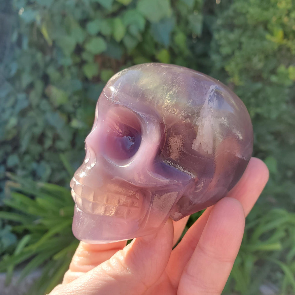 Rainbow Fluorite Skull - Calming, Stability, Mental Clarity, Concentration, Energetic Protection - Fluorite Crystal Skull Carving Gemstone