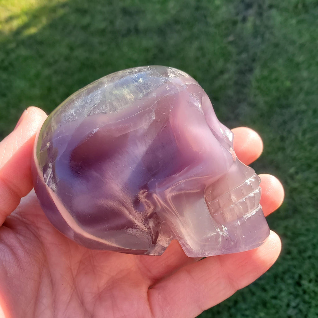 Rainbow Fluorite Skull - Calming, Stability, Mental Clarity, Concentration, Energetic Protection - Fluorite Crystal Skull Carving Gemstone