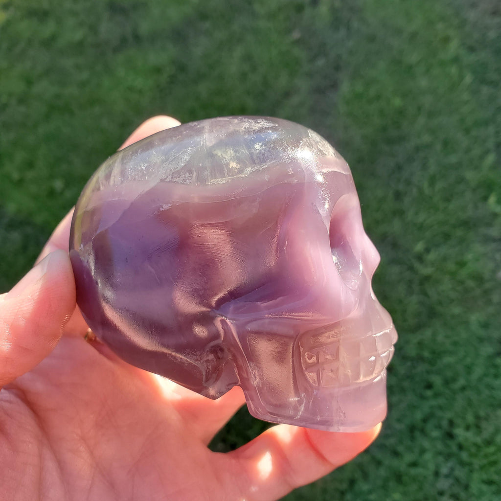 Rainbow Fluorite Skull - Calming, Stability, Mental Clarity, Concentration, Energetic Protection - Fluorite Crystal Skull Carving Gemstone