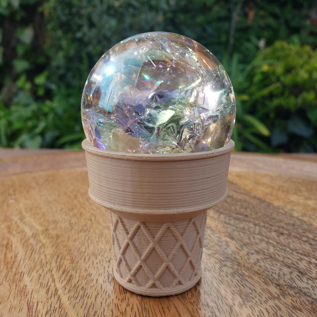 Ice Cream Cone Sphere Stand - Will Hold Any 2" Sphere - Choose: Stand Only or with Crackle Ball - Crystal Ball Stand Holder Display