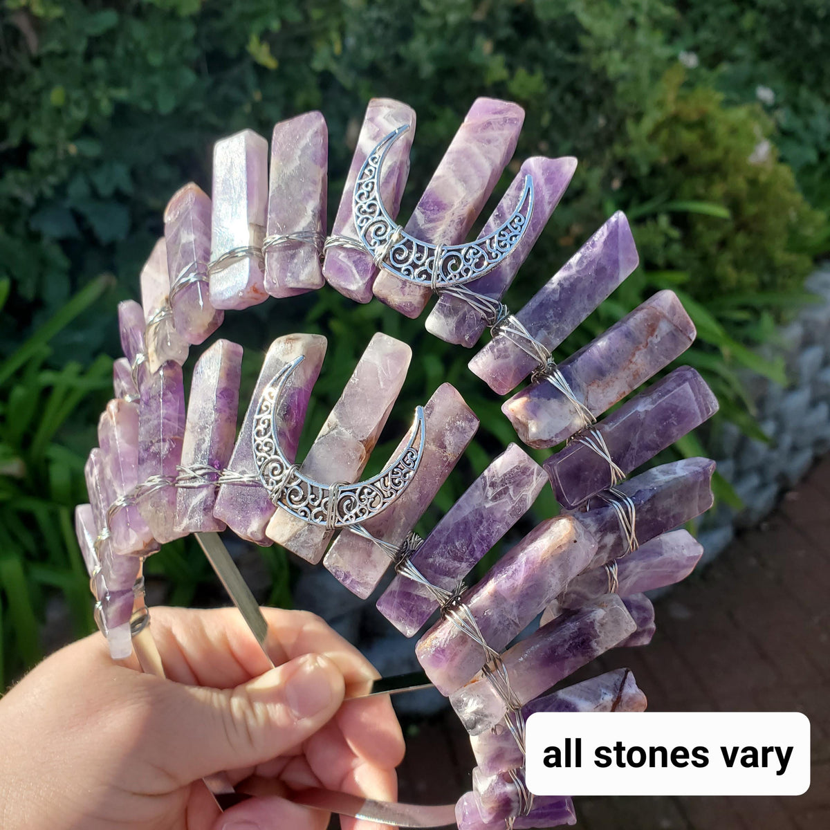 Dream Amethyst Crown with Moon - Calming, Energetic Protection, Positivity, Divine Love - Amethyst Crystal Crown Goddess Headpiece