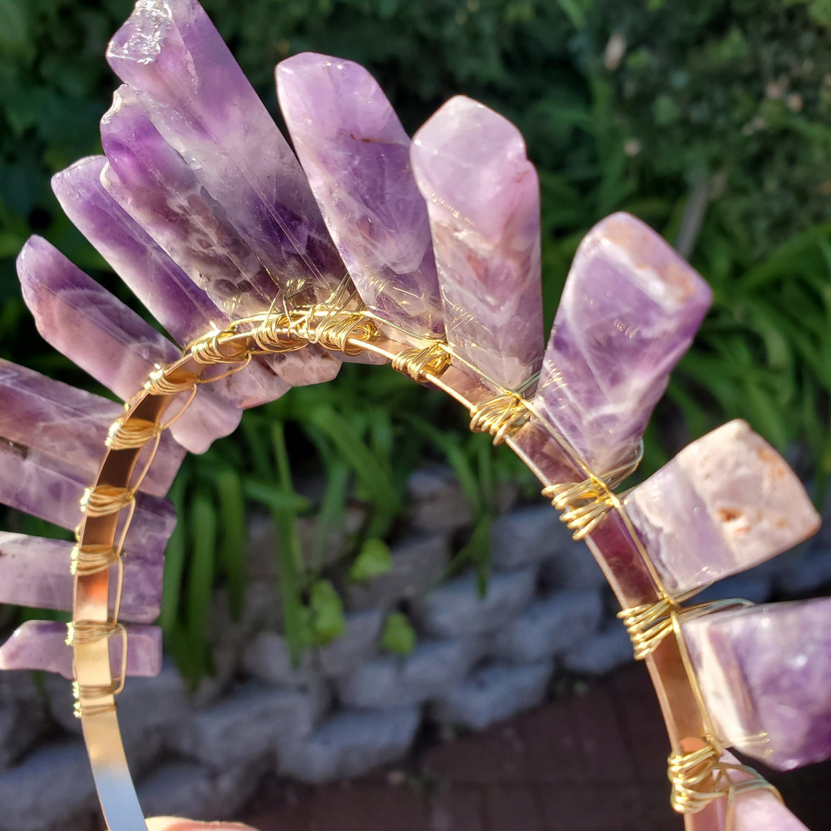 Dream Amethyst Crown with Moon - Calming, Energetic Protection, Positivity, Divine Love - Amethyst Crystal Crown Goddess Headpiece
