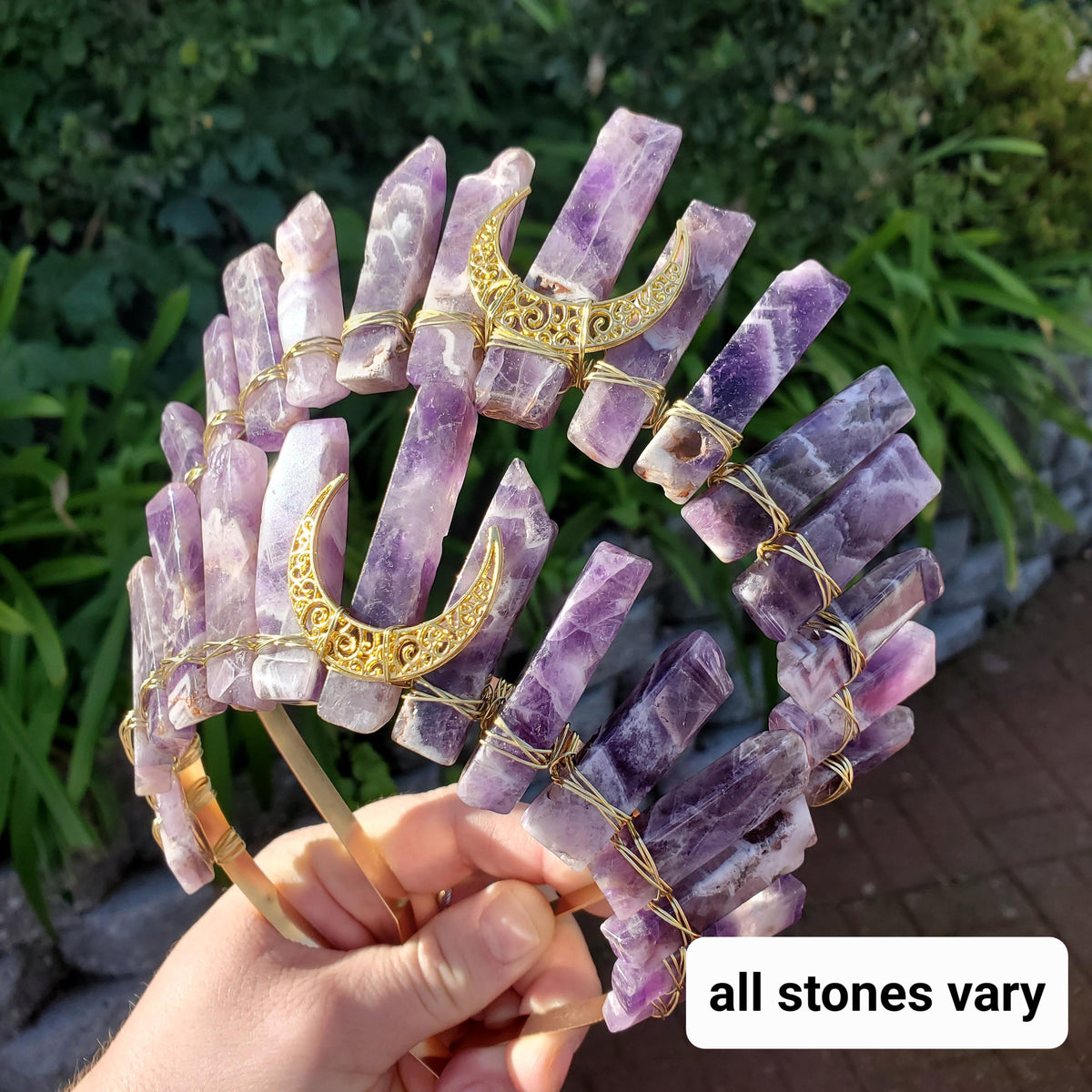 Dream Amethyst Crown with Moon - Calming, Energetic Protection, Positivity, Divine Love - Amethyst Crystal Crown Goddess Headpiece
