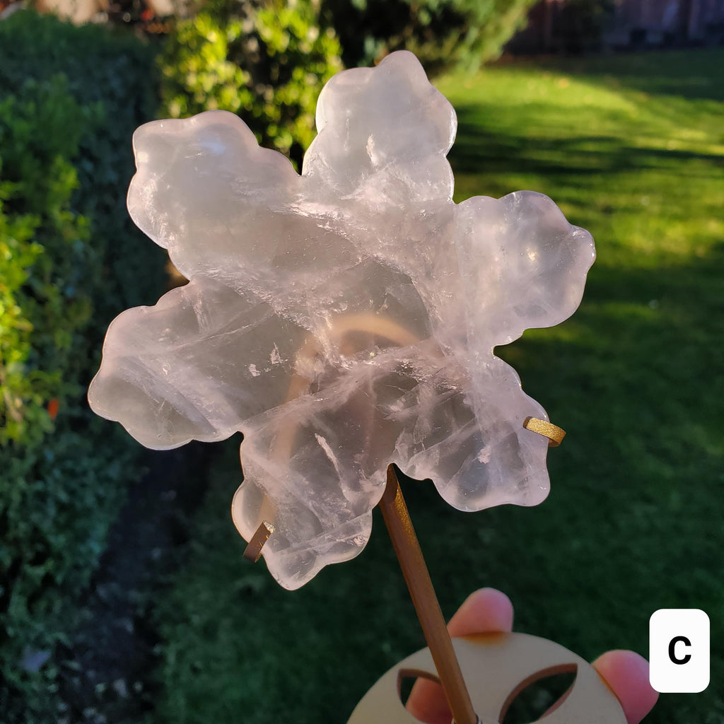 Rose Quartz Snowflake on Stand - Unconditional Love, Compassion, Forgiveness - Pink Snowflake Healing Crystals Gemstone Holiday Decor