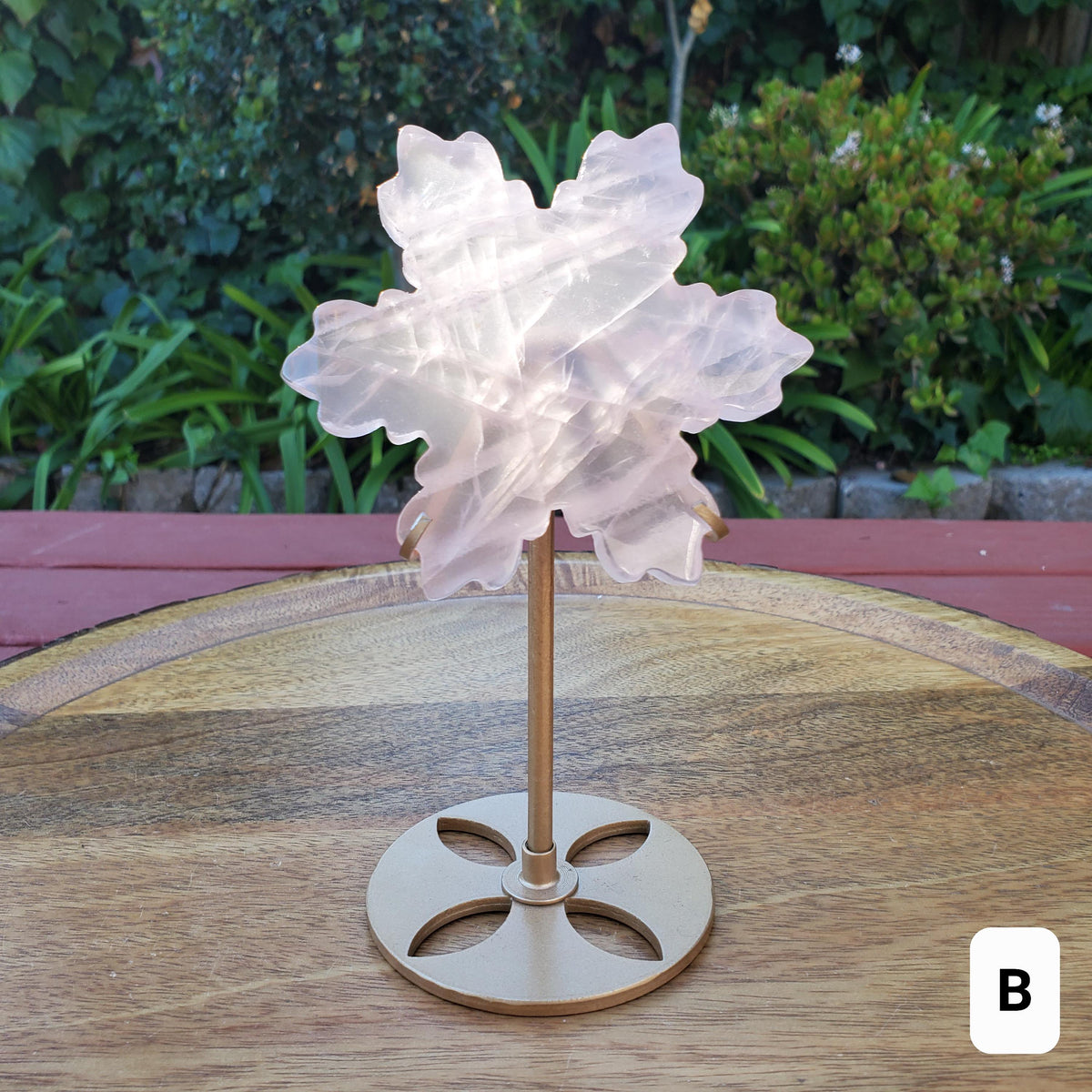 Rose Quartz Snowflake on Stand - Unconditional Love, Compassion, Forgiveness - Pink Snowflake Healing Crystals Gemstone Holiday Decor
