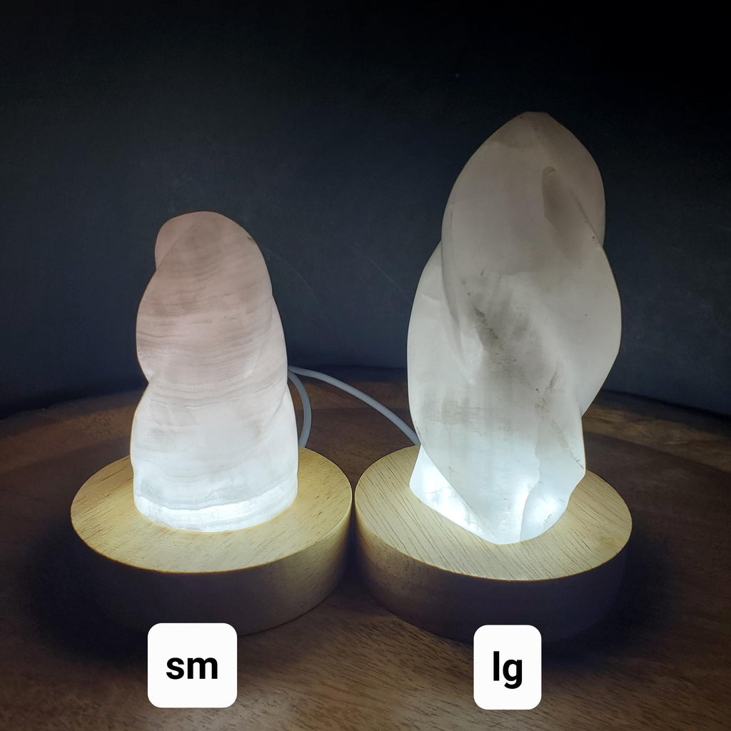 Pink Calcite Flame Accent Light - UV Reactive Stone - Emotional Healing, Pure Love - Pink Mangano Healing Gemstone Vanity Lamp Mood Light