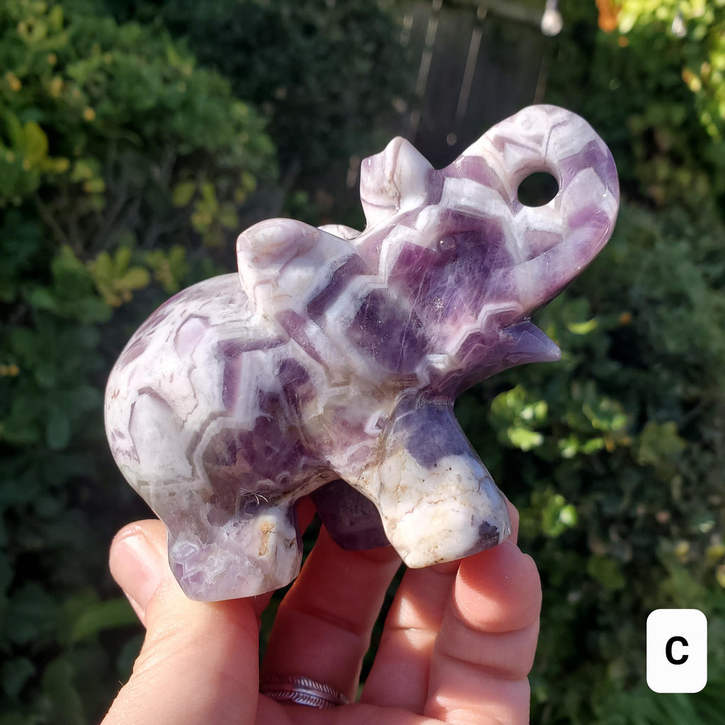 Dream Amethyst Elephant - Calming, Energetic Protection, Positivity, Divine Love - Purple Chevron Amethyst Crystal Elephant Gemstone