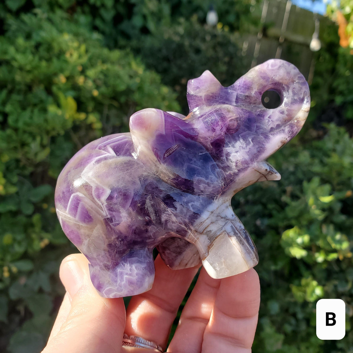 Dream Amethyst Elephant - Calming, Energetic Protection, Positivity, Divine Love - Purple Chevron Amethyst Crystal Elephant Gemstone