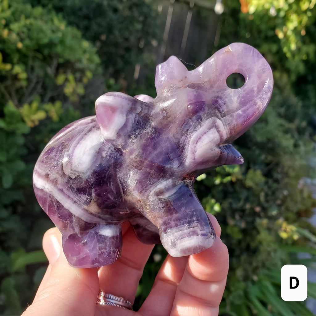 Dream Amethyst Elephant - Calming, Energetic Protection, Positivity, Divine Love - Purple Chevron Amethyst Crystal Elephant Gemstone
