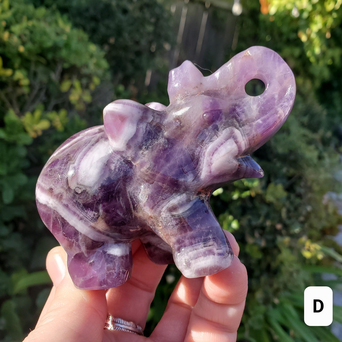 Dream Amethyst Elephant - Calming, Energetic Protection, Positivity, Divine Love - Purple Chevron Amethyst Crystal Elephant Gemstone