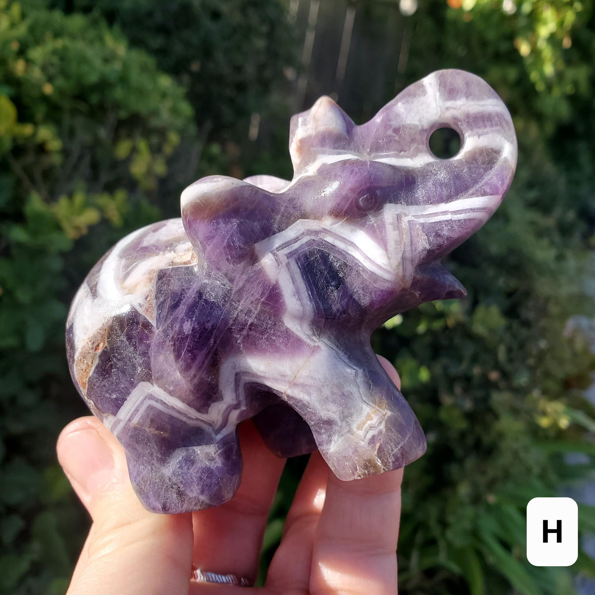 Dream Amethyst Elephant - Calming, Energetic Protection, Positivity, Divine Love - Purple Chevron Amethyst Crystal Elephant Gemstone