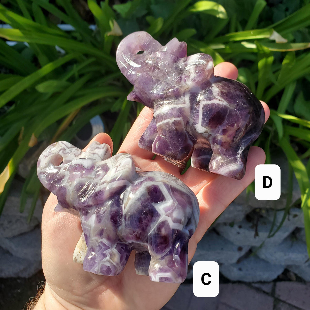 Dream Amethyst Elephant - Calming, Energetic Protection, Positivity, Divine Love - Purple Chevron Amethyst Crystal Elephant Gemstone