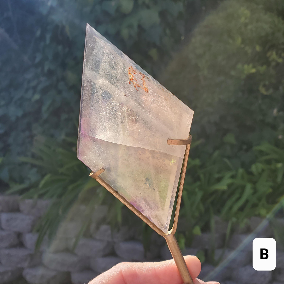 Aura Quartz Diamond with Stand - Counteracts Negative, Energizes Positive Energy - Angel Aura Quartz Crystal Diamond Healing Gemstone