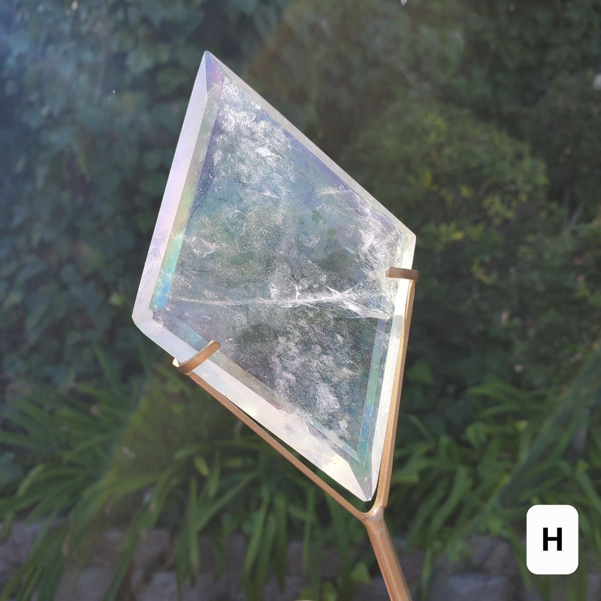 Aura Quartz Diamond with Stand - Counteracts Negative, Energizes Positive Energy - Angel Aura Quartz Crystal Diamond Healing Gemstone
