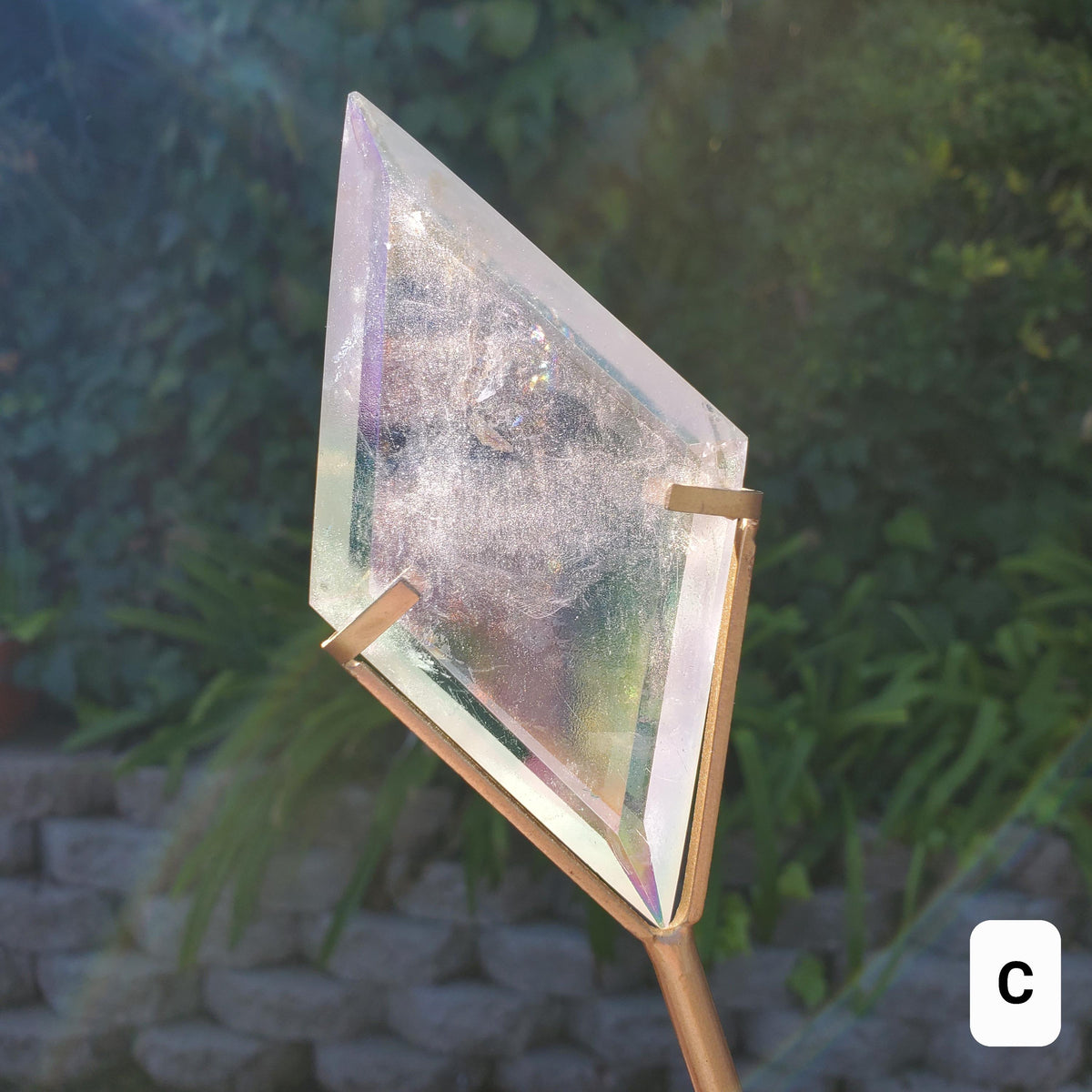 Aura Quartz Diamond with Stand - Counteracts Negative, Energizes Positive Energy - Angel Aura Quartz Crystal Diamond Healing Gemstone