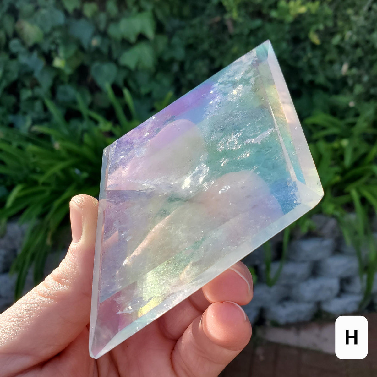 Aura Quartz Diamond with Stand - Counteracts Negative, Energizes Positive Energy - Angel Aura Quartz Crystal Diamond Healing Gemstone