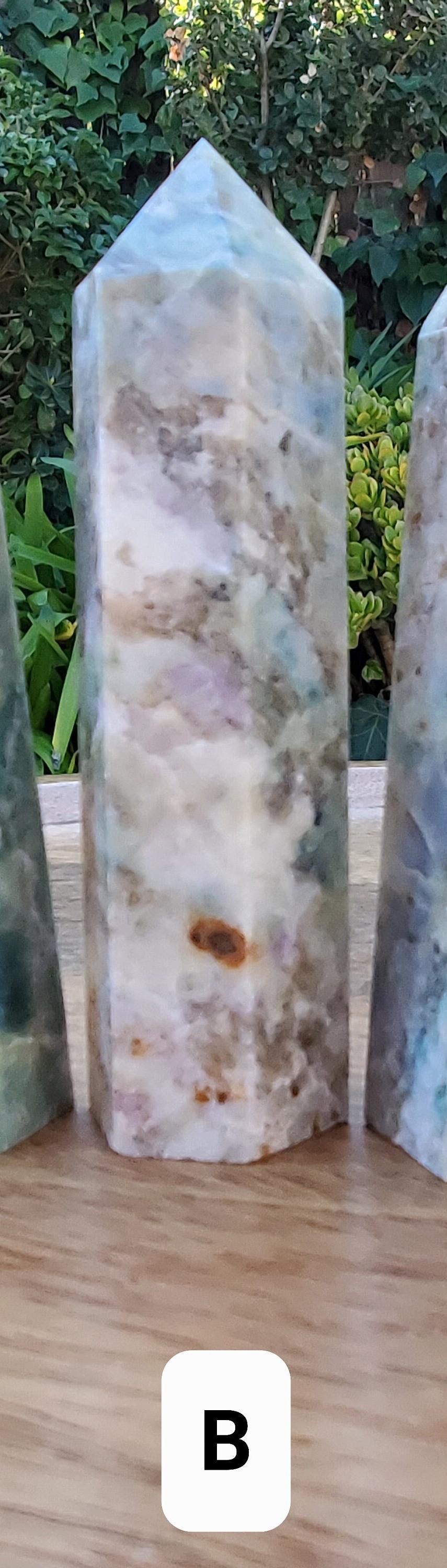 Blue Yooperlite Towers | Glowing Crystal Stone with UV Light - Personal Growth, Positive Environment - Teal Yooperlite Crystal Points