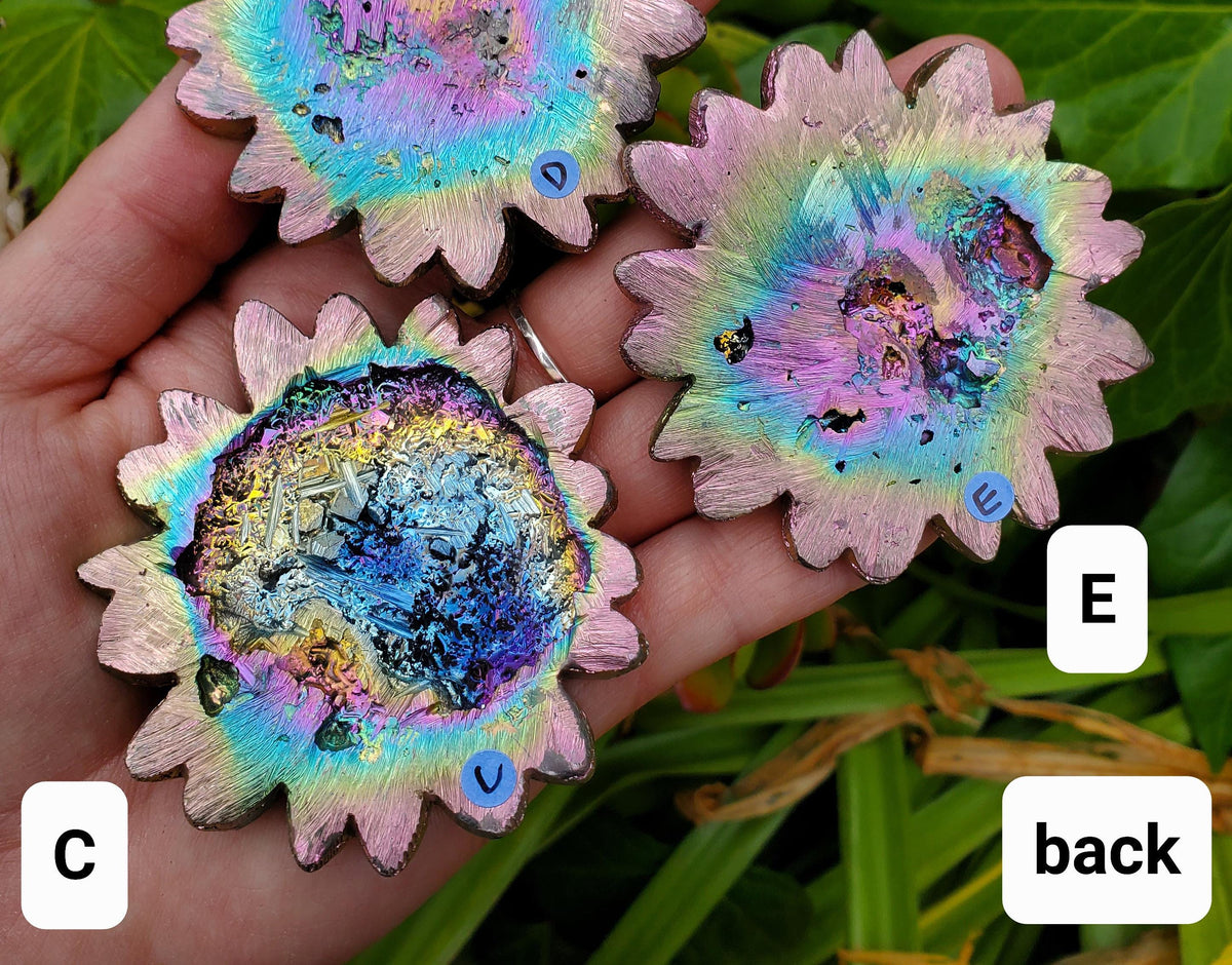 Bismuth Daisy Flower - Togetherness, Helps Bond Relationships, Strengthens Visualizations - Carved Flower Healing Gemstone