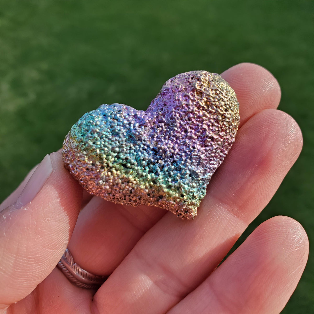Bismuth Heart, Moon & Star Trio - Togetherness, Helps Bond Relationships, Strengthens Visualizations - Metal Carved Healing Gemstone