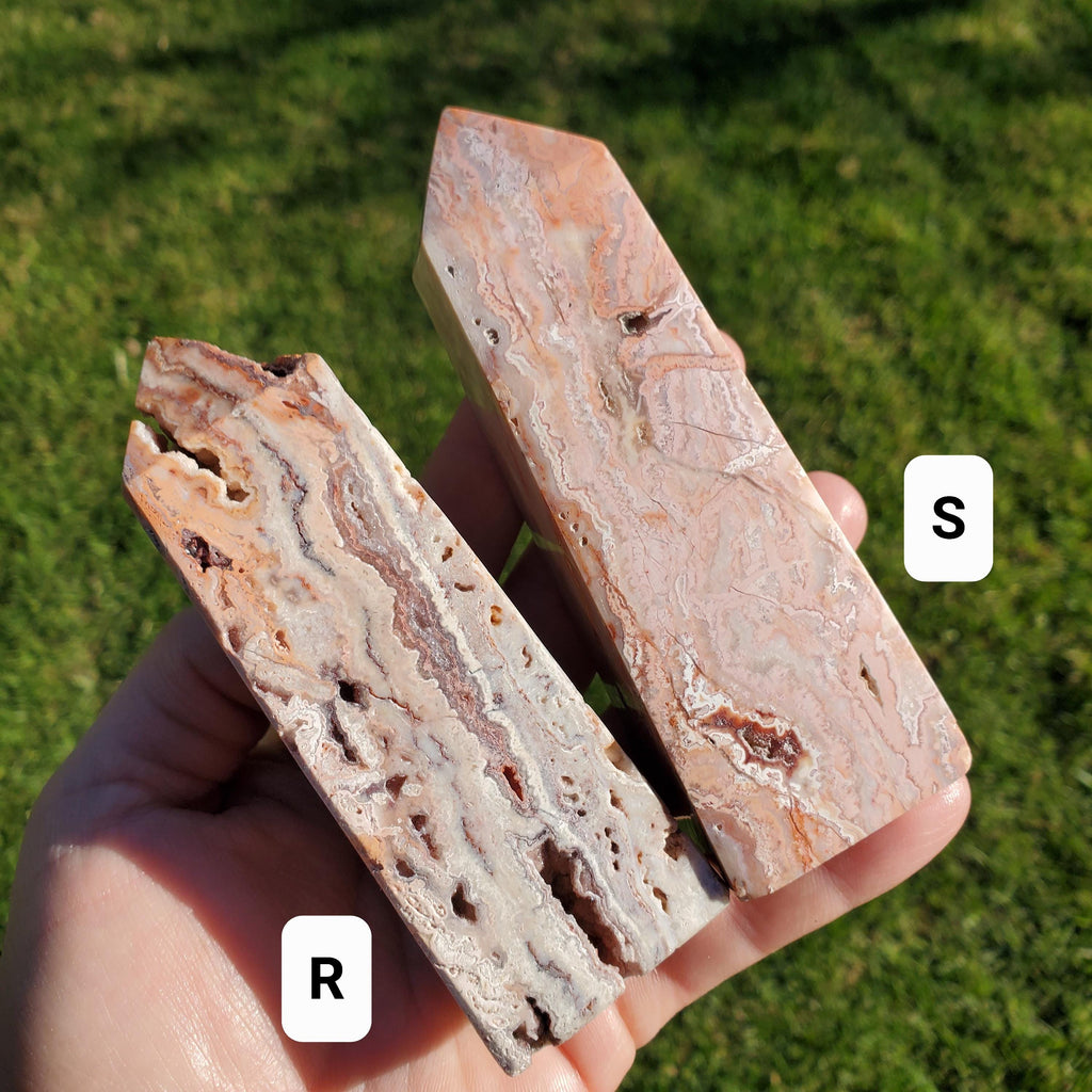 Pink Lace Agate Druzy Tower - Balance of the Physical, Mental & Emotional - Pink Crystal Tower Healing Point Obelisk Gemstone Home Decor
