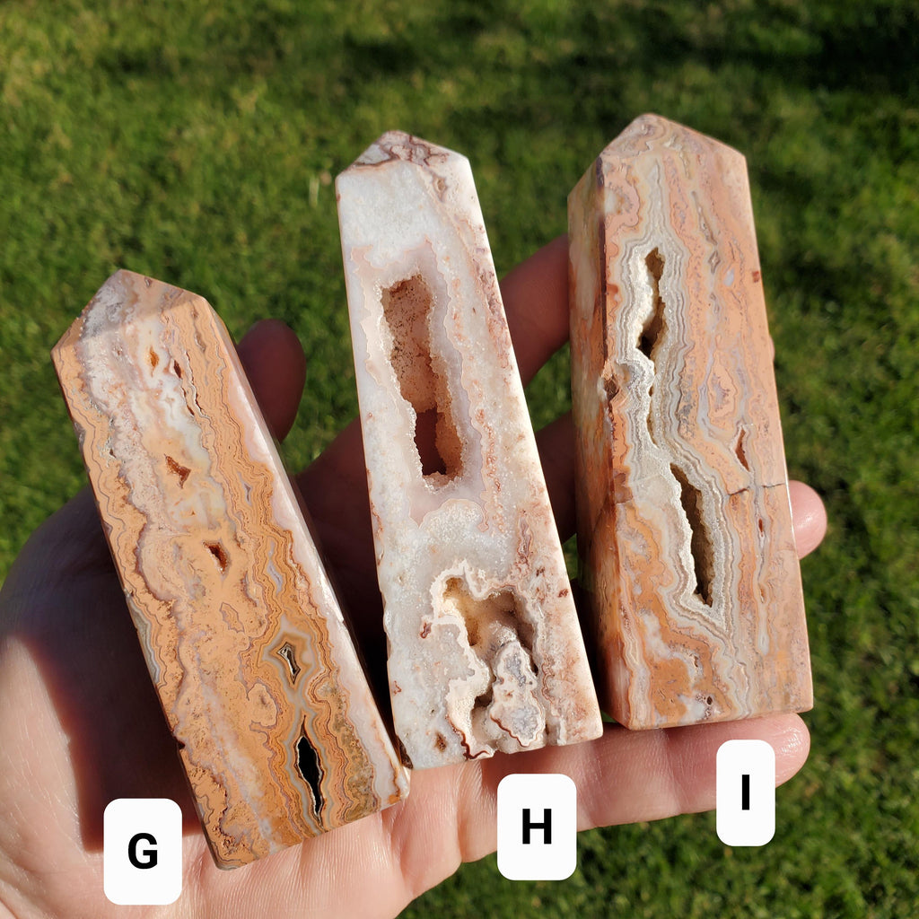 Pink Lace Agate Druzy Tower - Balance of the Physical, Mental & Emotional - Pink Crystal Tower Healing Point Obelisk Gemstone Home Decor