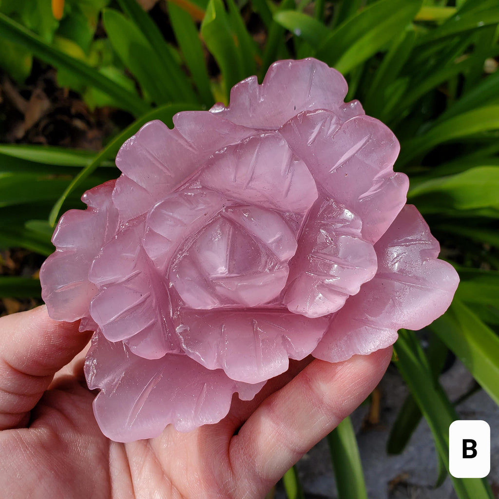 Pink Cat's Eye Rose - Friendship, Peace, Magnification, Luck - Pink Stone Rose Carving Healing Crystal Gemstones