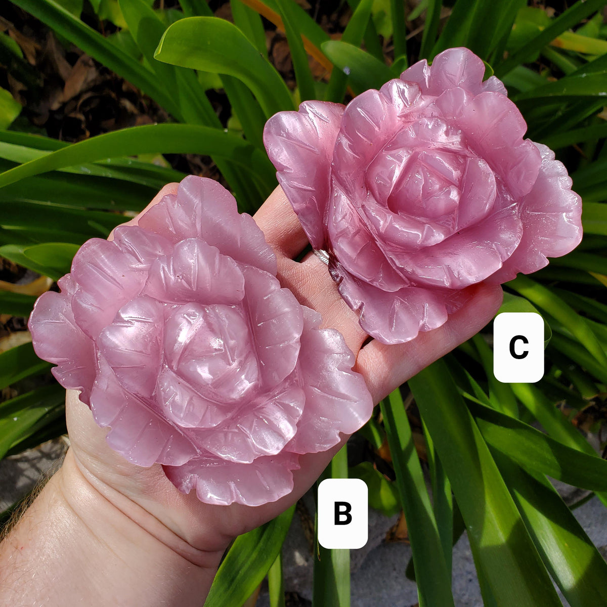 Pink Cat's Eye Rose - Friendship, Peace, Magnification, Luck - Pink Stone Rose Carving Healing Crystal Gemstones