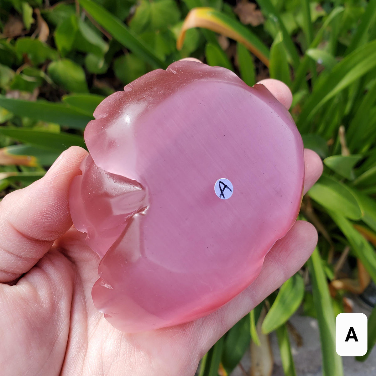 Pink Cat's Eye Rose - Friendship, Peace, Magnification, Luck - Pink Stone Rose Carving Healing Crystal Gemstones