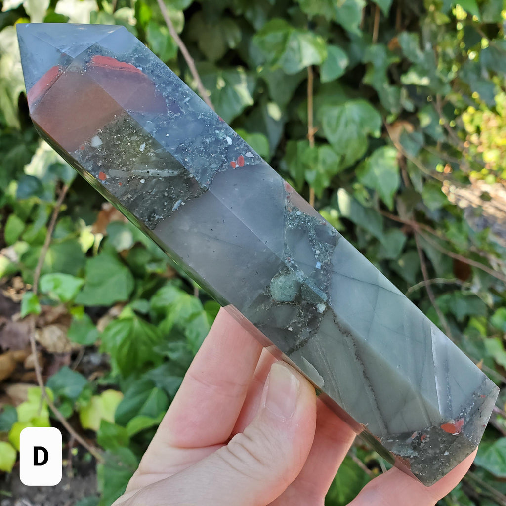 Chunky African Bloodstone Tower - Calming, Grounding, Persistence, Courage - Black and Red Crystal Point Healing Gemstone
