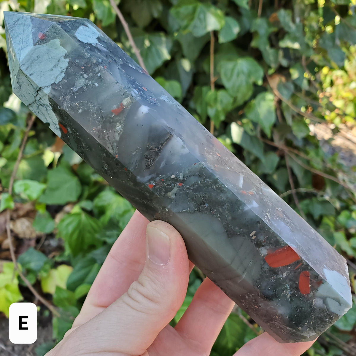 Chunky African Bloodstone Tower - Calming, Grounding, Persistence, Courage - Black and Red Crystal Point Healing Gemstone