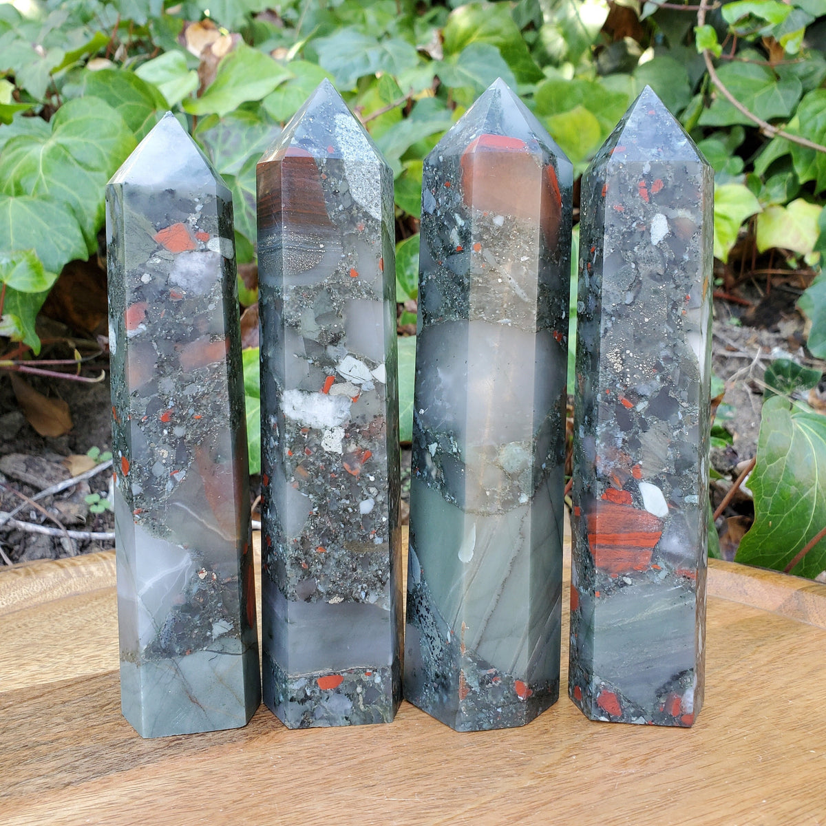 Chunky African Bloodstone Tower - Calming, Grounding, Persistence, Courage - Black and Red Crystal Point Healing Gemstone
