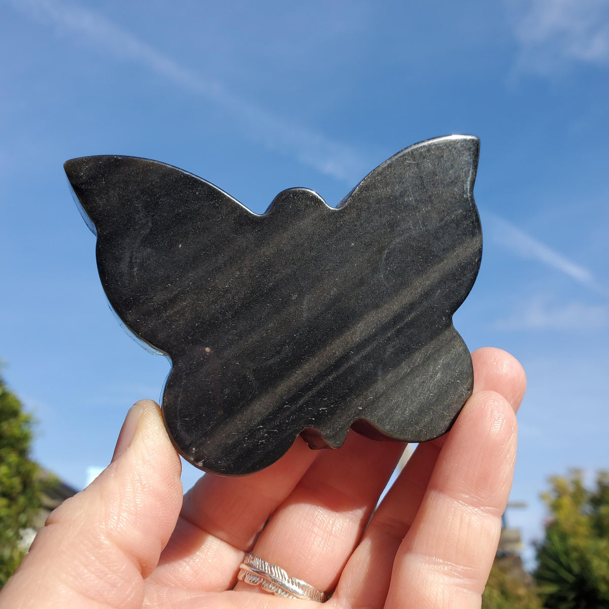 Chunky Gold Sheen Obsidian Butterfly - Self Reflection, Release Negative Energies - Obsidian Black Butterfly Carving Healing Gemstones