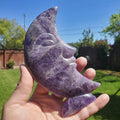 Standing Dream Amethyst Crescent Moon - Calming, Energetic Protection, Positivity, Divine Love - Purple Amethyst Moon Crystal Statement