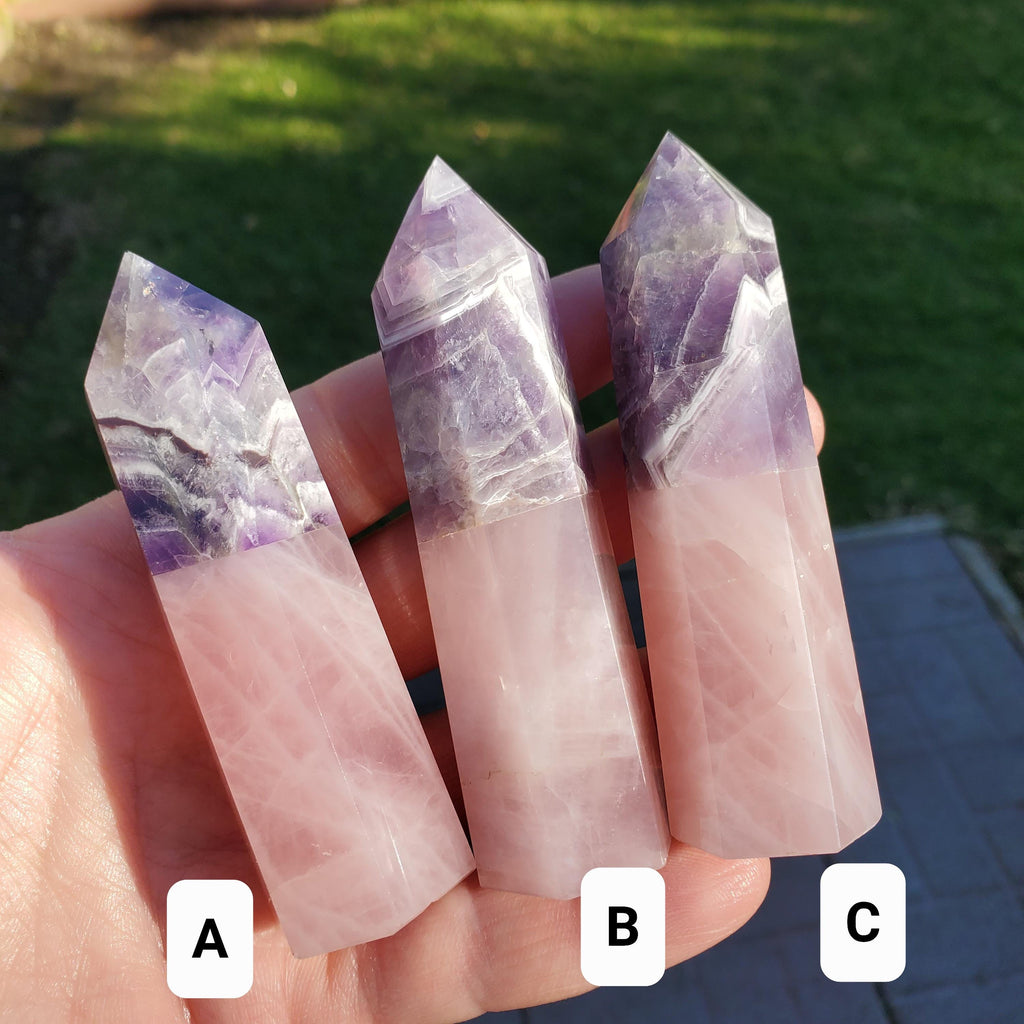Rose Quartz & Dream Amethyst Tower - Unconditional Love, Calming, Connection, Energetic Protection - Crystal Generator Healing Gemstones