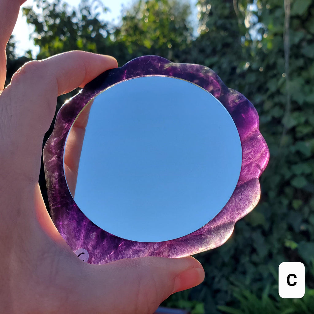 Rainbow Fluorite Seashell Mirror - Mental Concentration, Energetic Protection, Positivity - Fluorite Crystal Seashell Mirror Vanity Decor