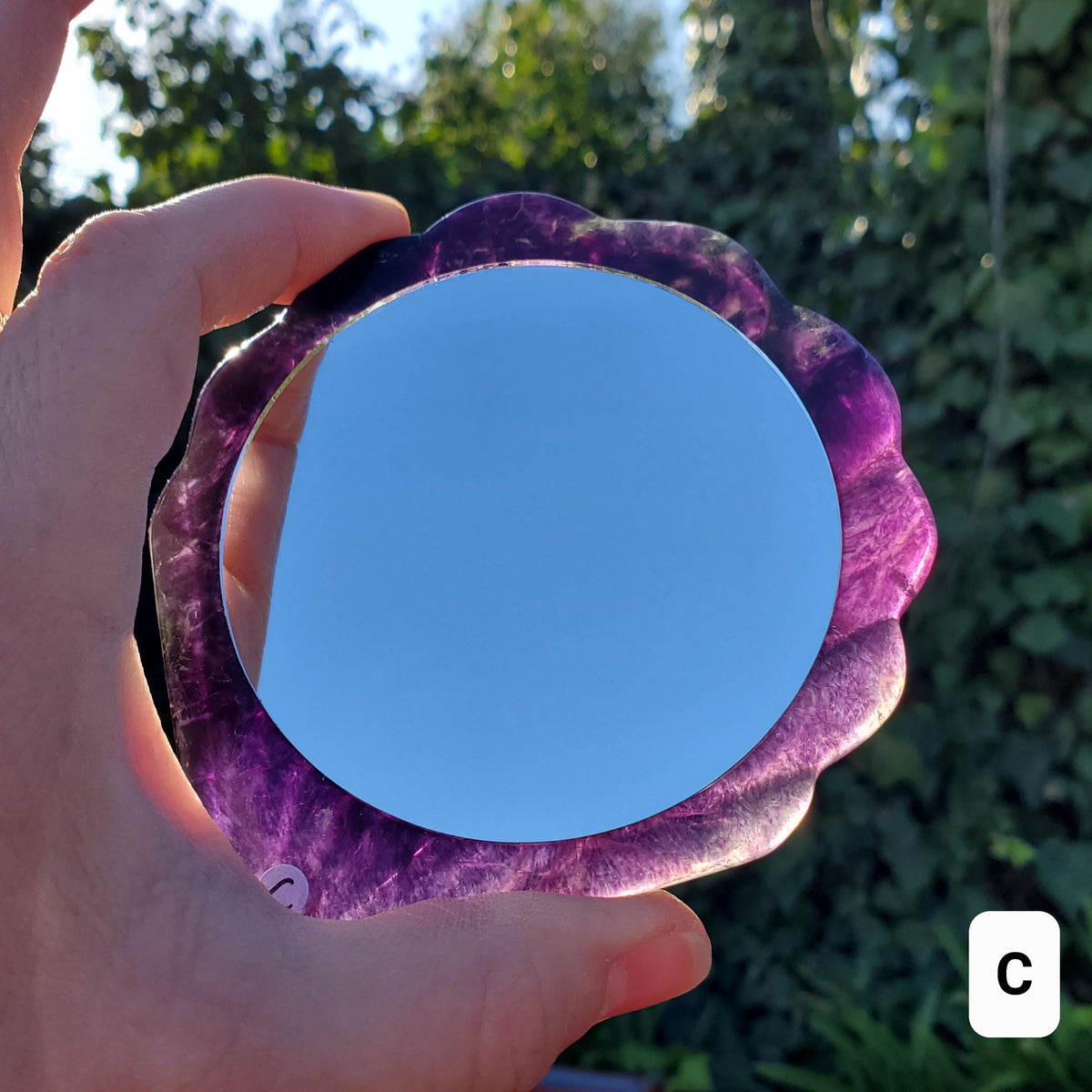 Rainbow Fluorite Seashell Mirror - Mental Concentration, Energetic Protection, Positivity - Fluorite Crystal Seashell Mirror Vanity Decor
