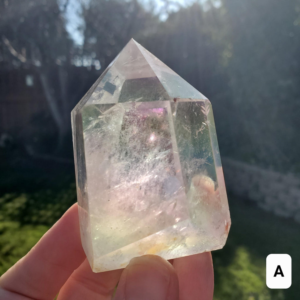 Chunky Aura Quartz Tower - Master Healer, Counteracts Negative, Energizes Positive Energy - Clear Quartz Crystal Point Healing Stone Rainbow