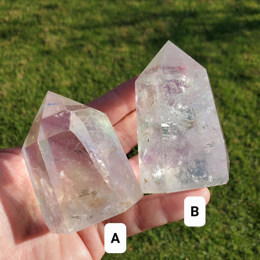 Chunky Aura Quartz Tower - Master Healer, Counteracts Negative, Energizes Positive Energy - Clear Quartz Crystal Point Healing Stone Rainbow