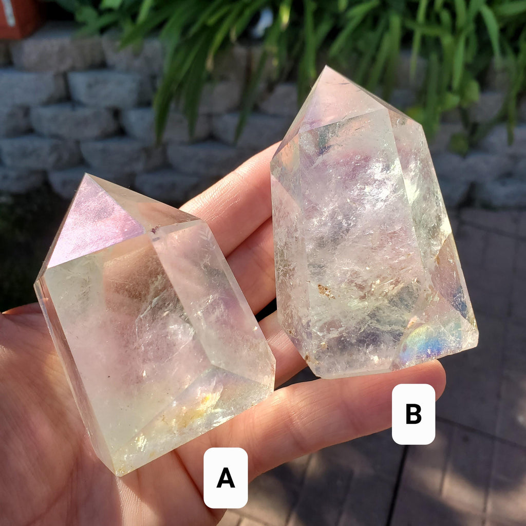 Chunky Aura Quartz Tower - Master Healer, Counteracts Negative, Energizes Positive Energy - Clear Quartz Crystal Point Healing Stone Rainbow