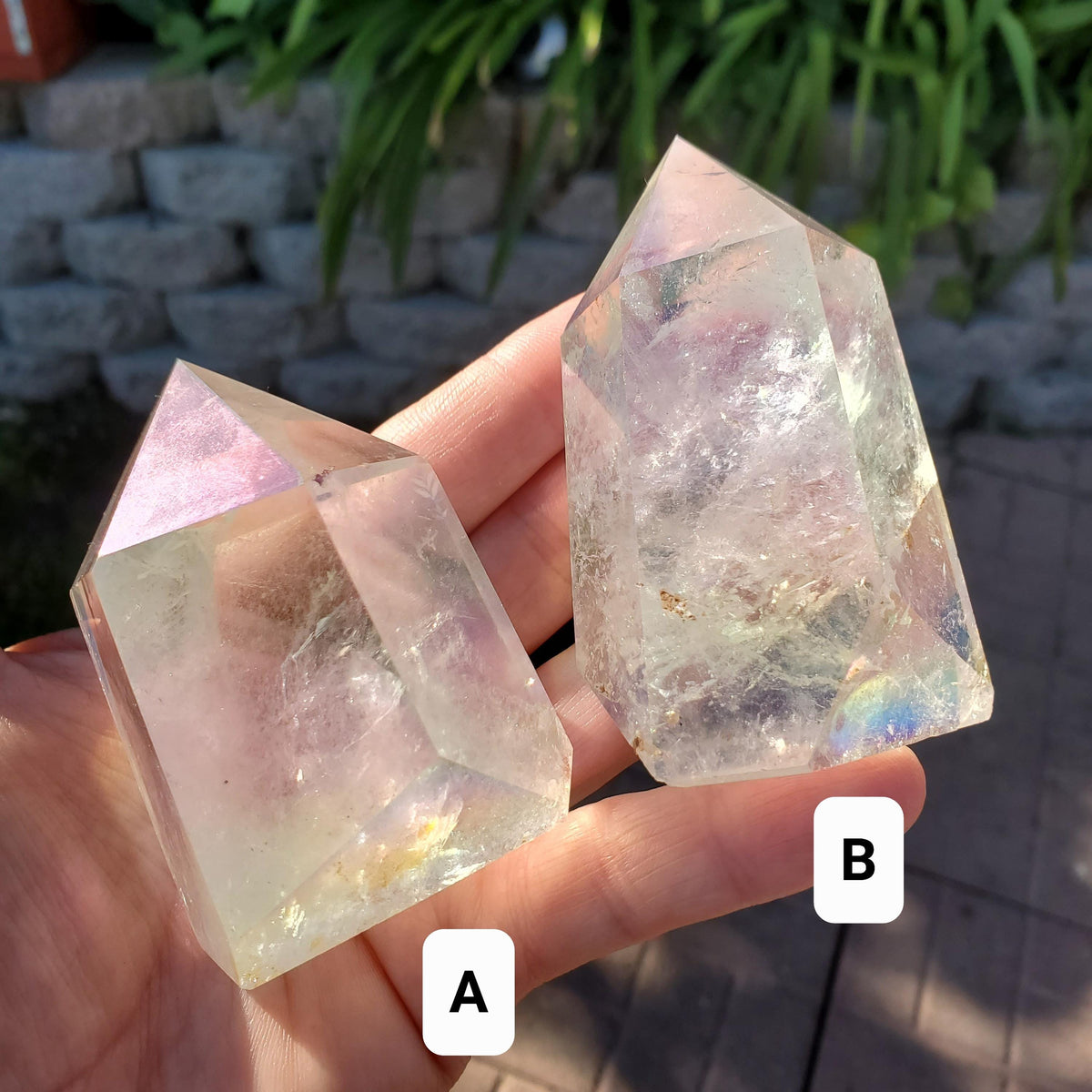 Chunky Aura Quartz Tower - Master Healer, Counteracts Negative, Energizes Positive Energy - Clear Quartz Crystal Point Healing Stone Rainbow