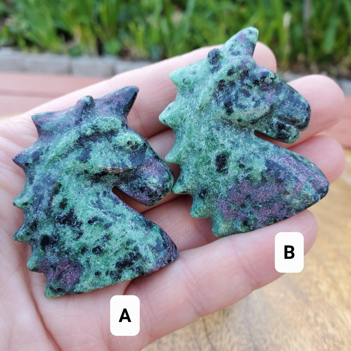 Small Ruby Zoisite Unicorn with UV reactive Ruby - Courage, Strength, Connects Our Hearts and Brain - Ruby Unicorn Carving Healing Gemstone