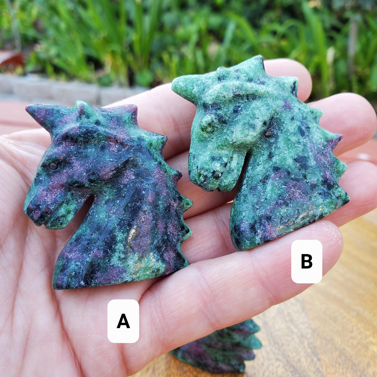 Small Ruby Zoisite Unicorn with UV reactive Ruby - Courage, Strength, Connects Our Hearts and Brain - Ruby Unicorn Carving Healing Gemstone
