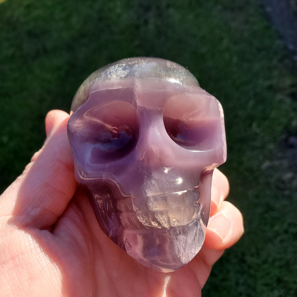 Rainbow Fluorite Skull - Calming, Stability, Mental Clarity, Concentration, Energetic Protection - Fluorite Crystal Skull Carving Gemstone