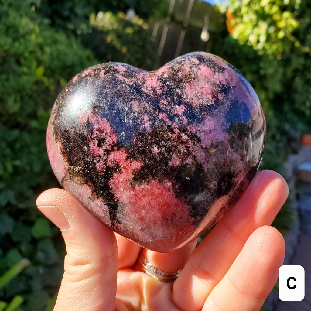 Big Rhodonite Puffy Heart - Self Love, Balance, Joy, Happiness - Pink and Black Crystal Heart Healing Crystals Gemstones