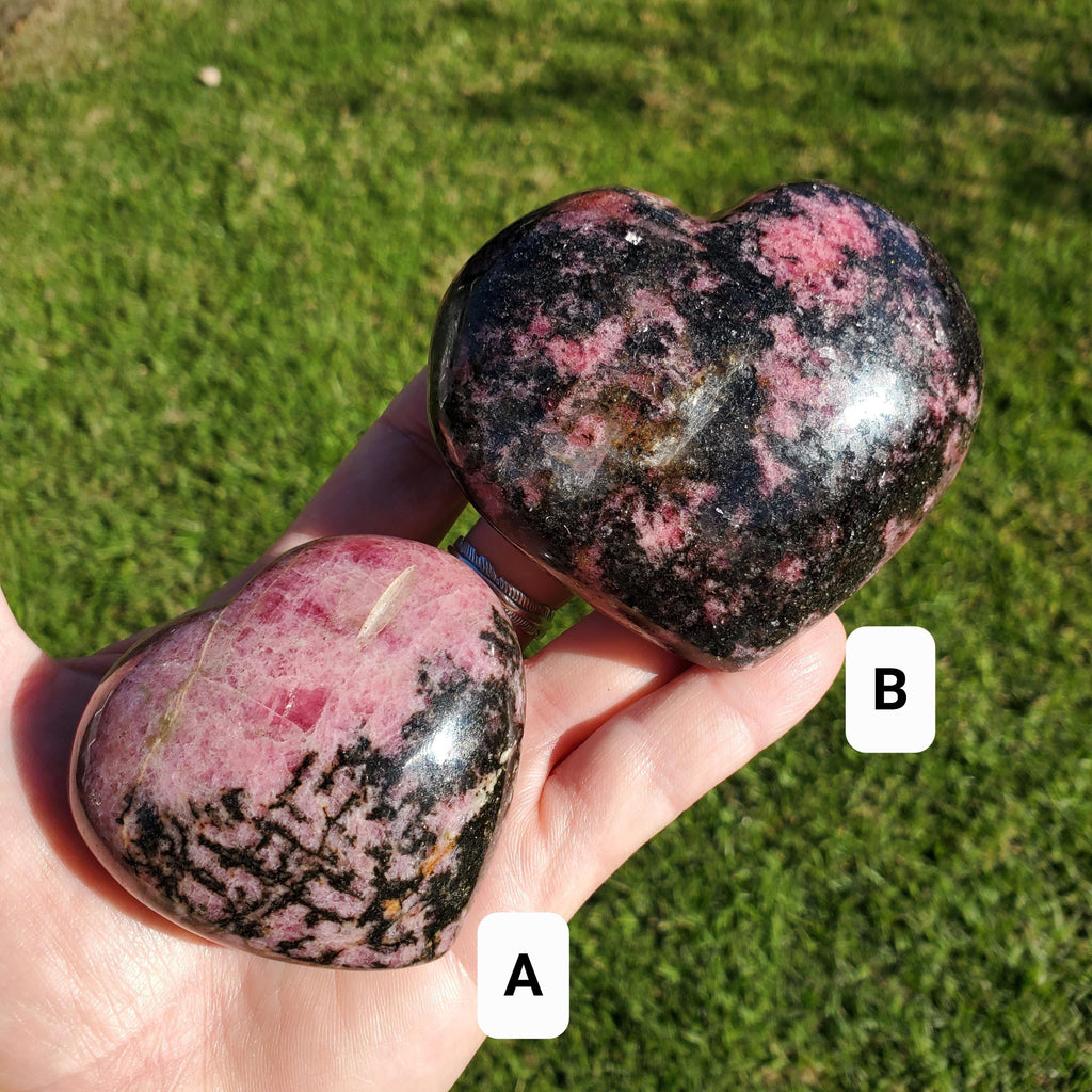Big Rhodonite Puffy Heart - Self Love, Balance, Joy, Happiness - Pink and Black Crystal Heart Healing Crystals Gemstones