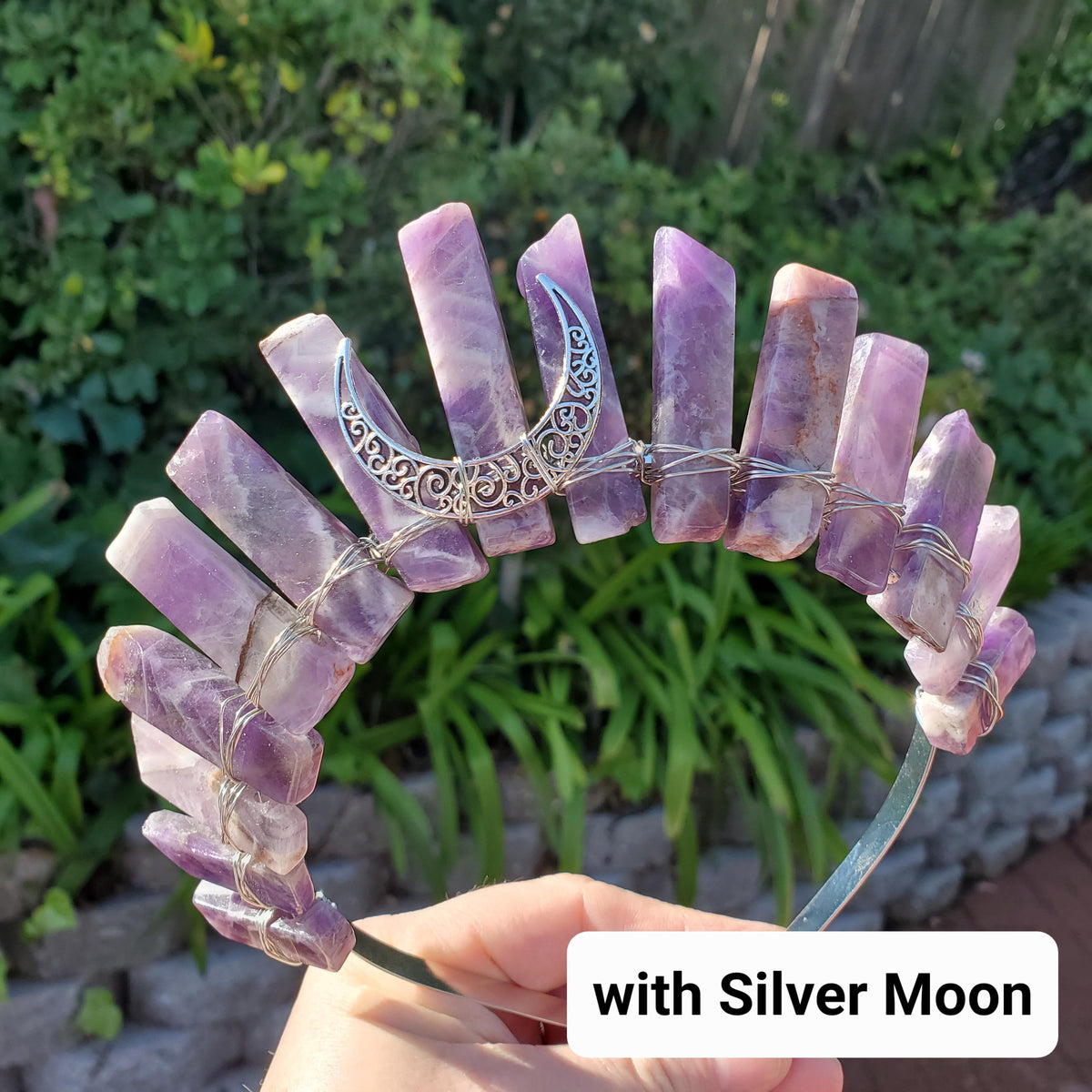 Dream Amethyst Crown with Moon - Calming, Energetic Protection, Positivity, Divine Love - Amethyst Crystal Crown Goddess Headpiece